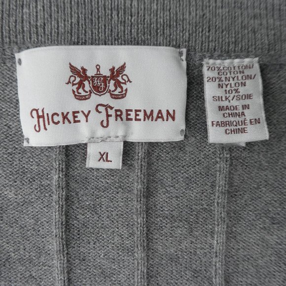 Hickey Freeman Grey Ribbed Cardigan Cotton Silk Blend Elbow Patches Pockets XL - Picture 7 of 8